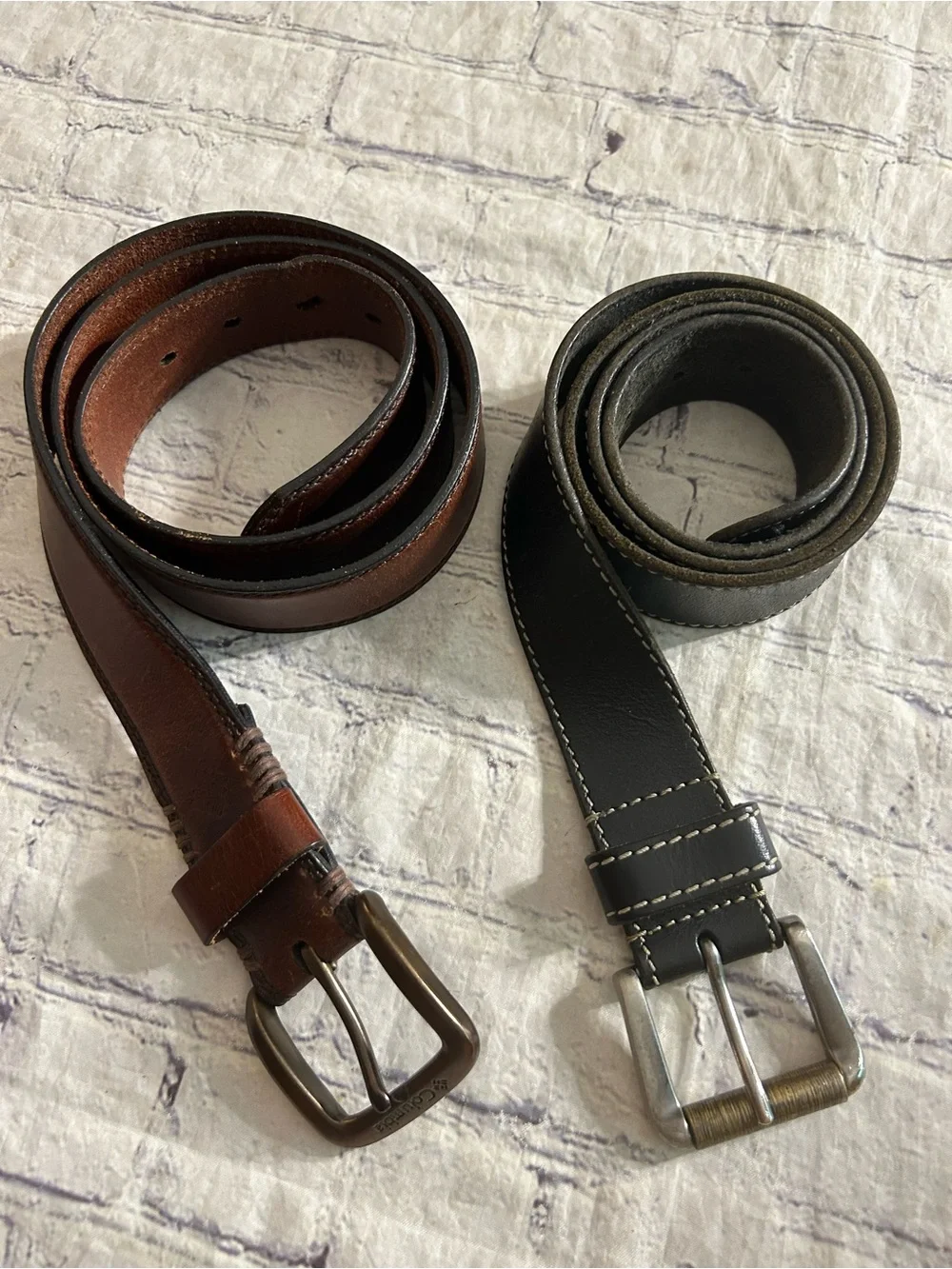 COLUMBIA GENUINE LEATHER CHUNKY BELT SIZE 40 & INDIA MADE BLACK STITCHED 38 BELT